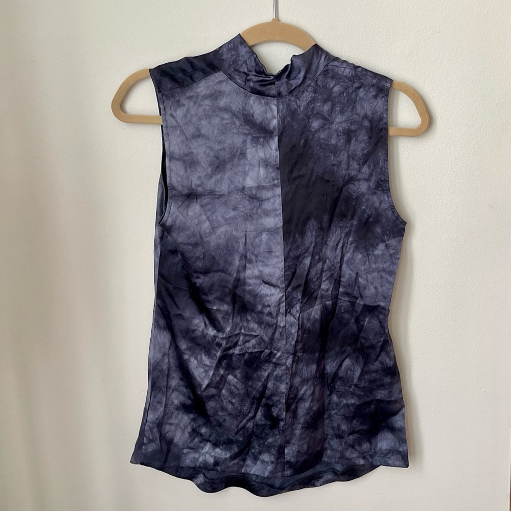 Theory Navy Blue Codey Tie-Dye Silk Blouse - Picture 3 of 4